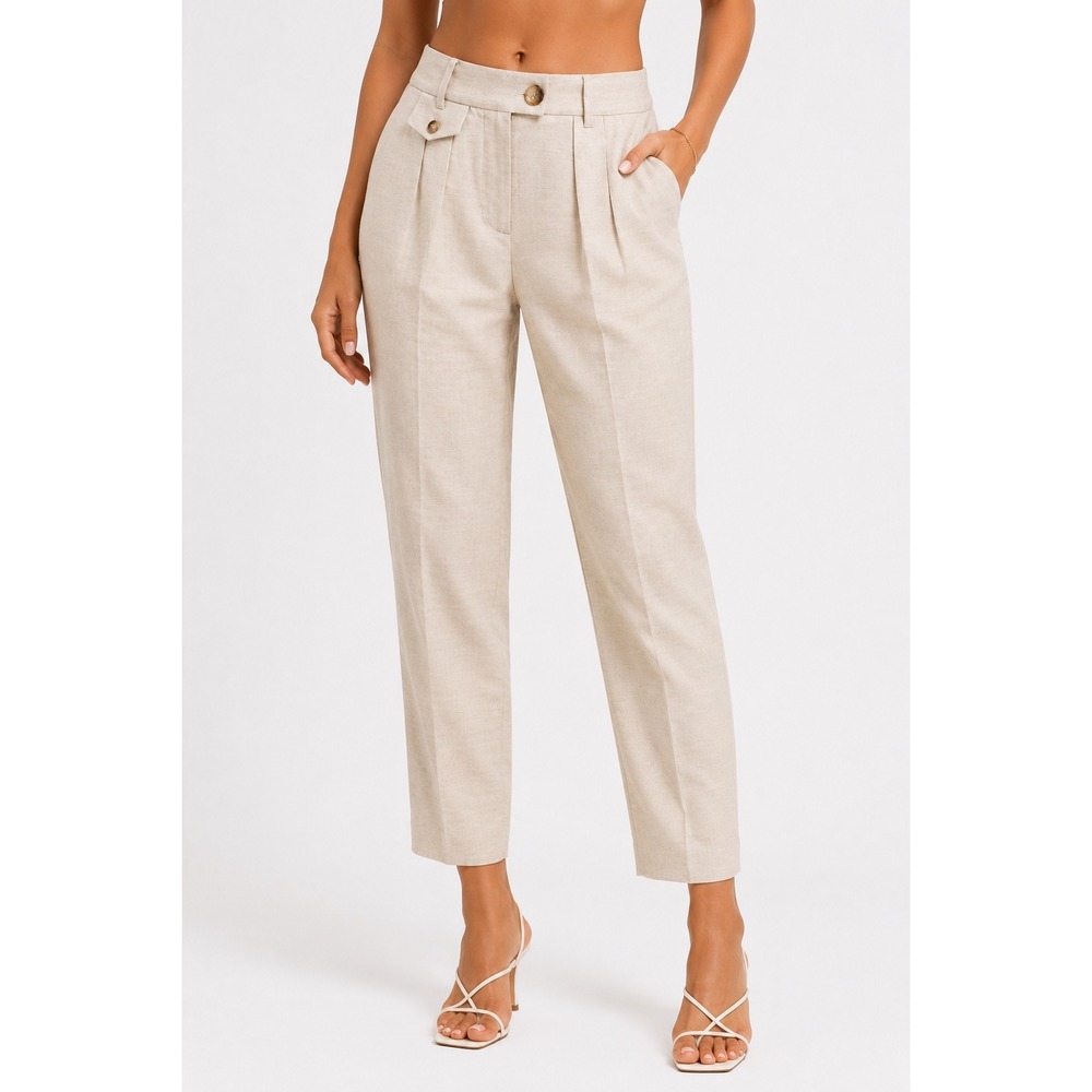 Mango MNG Woman Beige Suit High‎ Waist Trousers Rejina Pleated Pants Size 4 NWT